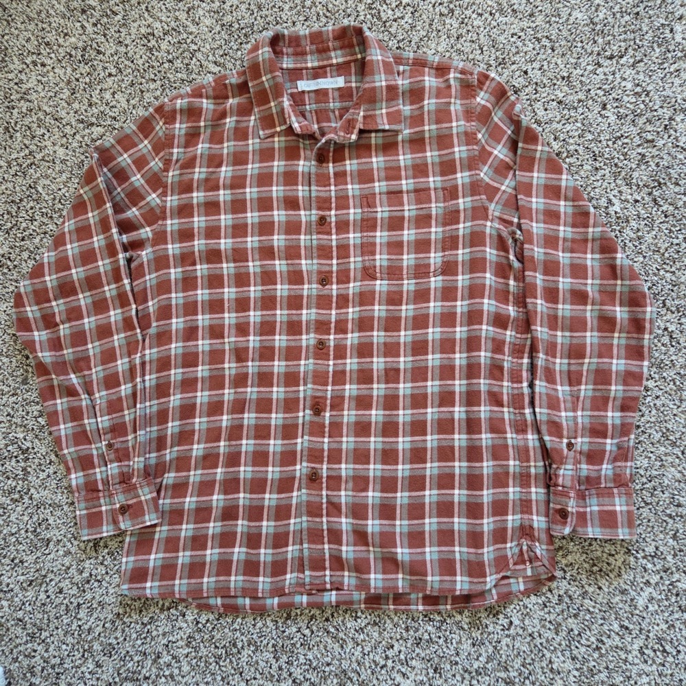 Outerknown Flannel Shirt Mens Large Brown Plaid Organic Cotton L/S